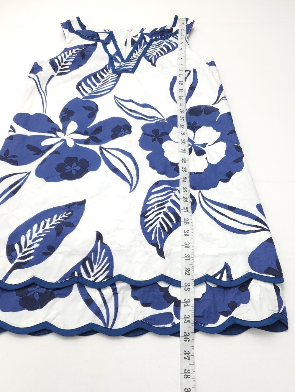 Lilly Pulitzer Blue/White Floral Sleeveless Shift Dress Scalloped Hem Cotton 8 - Picture 4 of 9